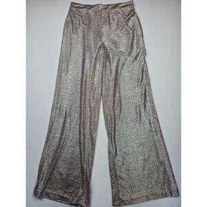 Skies Are Blue Metallic Gold Wide-Leg Pants M Elastic Waist Shimmery Fabric